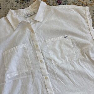 Vineyard Vines women's cotton Linen-look Short Sleeve Button down shirt white XL